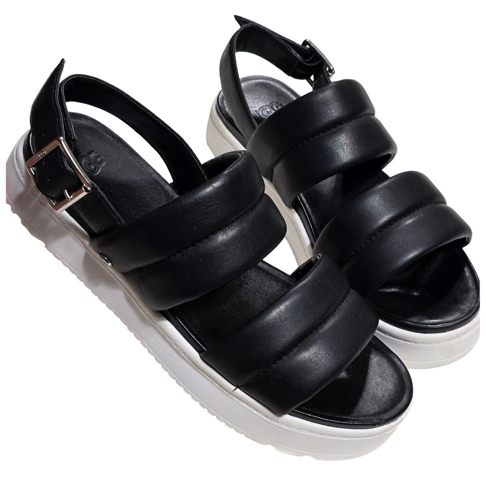 UGG Ashton Slide Black Leather Puffy Platform Slingback Sandals 1124997 Mens 8